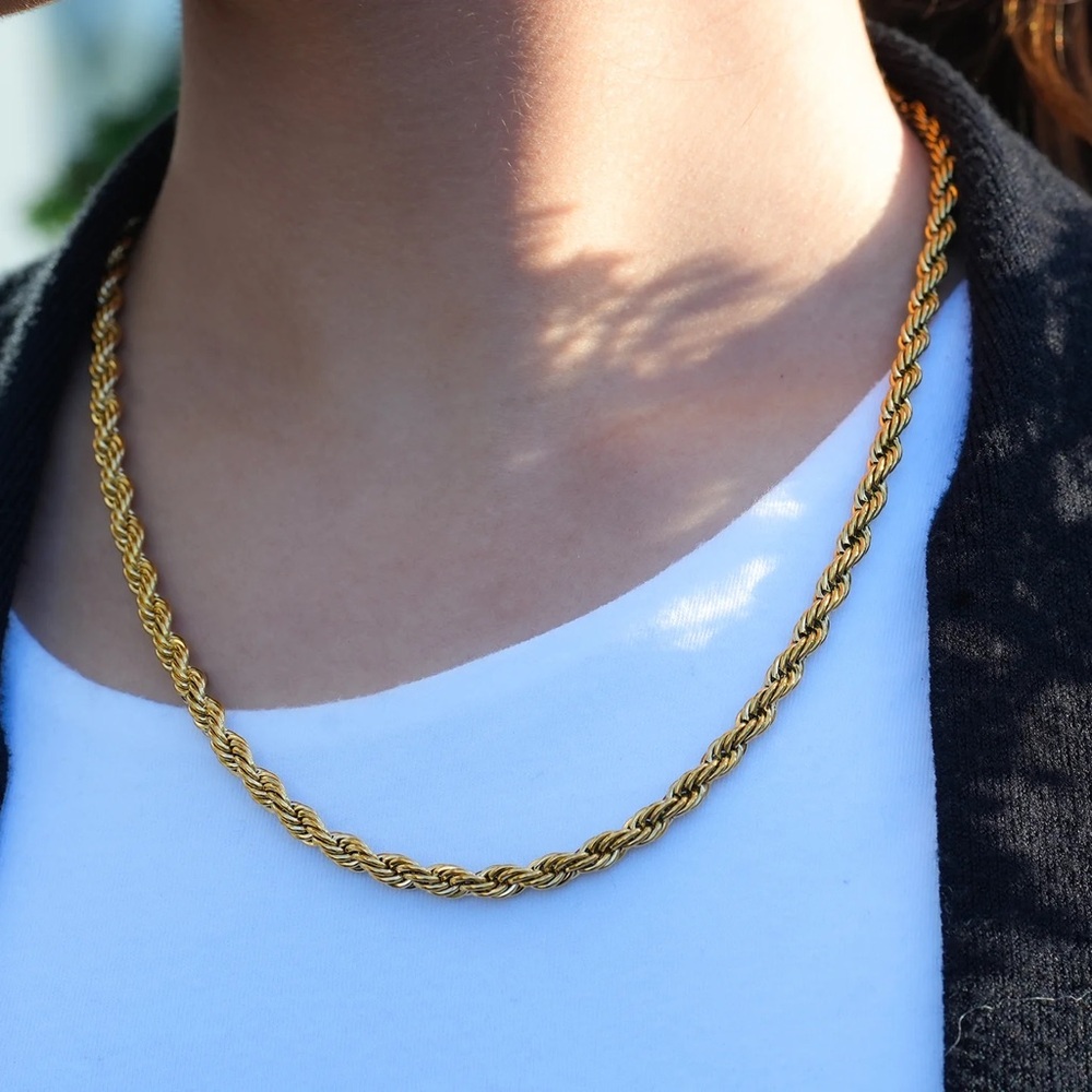 18K Gold Plated Beatrice 5mm Rope Chain Necklace*Unisex Necklace*Chunky*Men’s - Picture 7 of 8